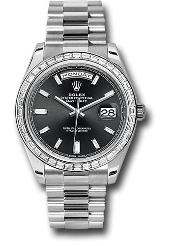 Rolex 950 Platinum Day-Date 40 Watch -  Bezel - Black Baguette Diamond Dial - President Bracelet - 228396TBR bkbdp