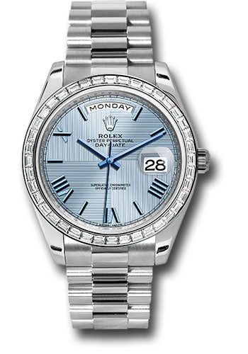 Rolex 950 Platinum Day-Date 40 Watch -  Bezel - Ice Blue Quadrant Motif Bevelled Roman Dial - President Bracelet - 228396TBR ibqmrp