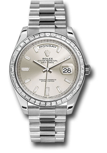 Rolex 950 Platinum Day-Date 40 Watch -  Bezel - Silver Baguette Diamond Dial - President Bracelet - 228396TBR sbdp