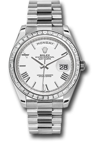 Rolex 950 Platinum Day-Date 40 Watch -  Bezel - White Bevelled Roman Dial - President Bracelet - 228396TBR wrp