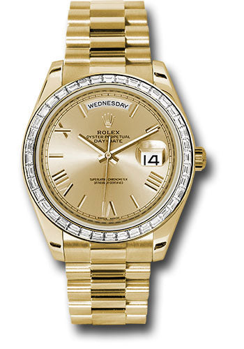 Rolex Yellow Gold Day-Date 40 Watch -  Bezel - Champagne Bevelled Roman Dial - President Bracelet - 228398TBR chrp