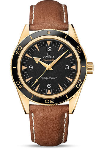 Omega Seamaster 300 Omega Master Co-Axial Watch - 41 mm Yellow Gold Case - Ceramic Bezel - Black Dial - Brown Leather Strap - 233.62.41.21.01.001