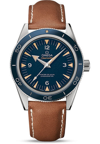 Omega Seamaster 300 Omega Master Co-Axial Watch - 41 mm Titanium Case - Ceramic Bezel - Blue Dial - Brown Leather Strap - 233.92.41.21.03.001