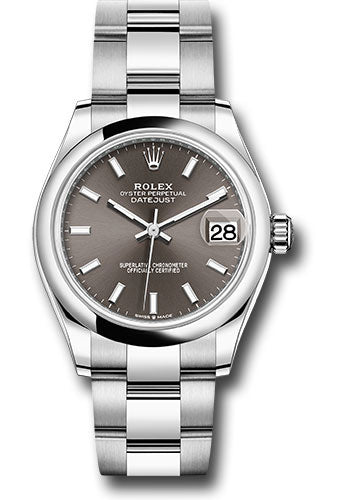Rolex Steel and White Gold Datejust 31 Watch - Domed Bezel - Dark Grey Index Dial - Oyster Bracelet - 2020 Release - 278240 dkgio