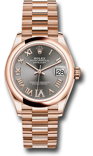 Rolex Everose Gold Datejust 31 Watch - Domed Bezel - Rhodium Diamond Six Dial - President Bracelet - 278245 dkrhdr6p