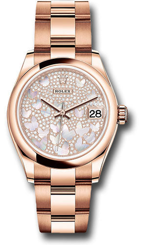 Rolex Everose Gold Datejust 31 Watch - Domed Bezel - Diamond Paved Butterfly Dial - Oyster Bracelet - 278245 pmopbo