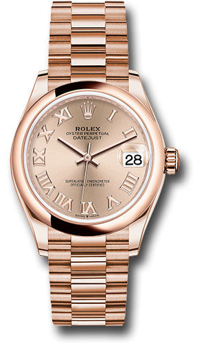 Rolex Everose Gold Datejust 31 Watch - Domed Bezel - Rose Roman Dial - President Bracelet - 278245 rsrp