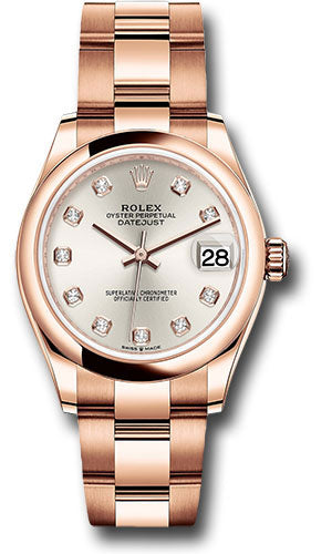 Rolex Everose Gold Datejust 31 Watch - Domed Bezel - Silver Diamond Dial - Oyster Bracelet - 278245 sdo