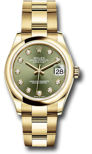 Rolex Yellow Gold Datejust 31 Watch - Domed Bezel - Olive Green Diamond Dial - Oyster Bracelet - 278248 ogdo