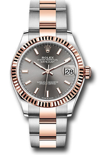 Rolex Steel and Everose Gold Datejust 31 Watch - Fluted Bezel - Dark Rhodium Index Dial - Oyster Bracelet - 278271 dkrhio