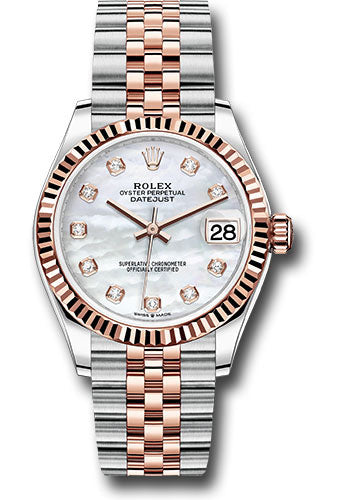 Rolex Steel and Everose Gold Datejust 31 Watch - Fluted Bezel - Silver Diamond Dial - Jubilee Bracelet - 278271 mdj