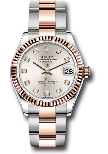 Rolex Steel and Everose Gold Datejust 31 Watch - Fluted Bezel - Rose Diamond Dial - Oyster Bracelet - 278271 sdo