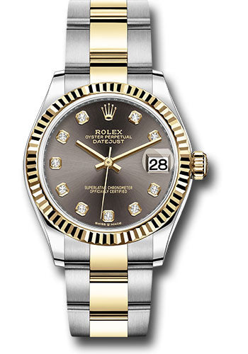 Rolex Steel and Yellow Gold Datejust 31 Watch - Fluted Bezel - Dark Grey Diamond Dial - Oyster Bracelet - 278273 dkgdo