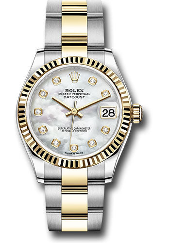 Rolex Steel and Yellow Gold Datejust 31 Watch - Fluted Bezel - Mother-of-Pearl Diamond Dial - Oyster Bracelet - 278273 mdo
