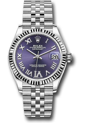Rolex Steel and White Gold Datejust 31 Watch - Fluted Bezel - Aubergine Roman Diamond 6 Dial - Jubilee Bracelet - 278274 aubdr6j