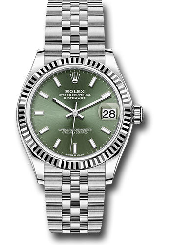 Rolex Steel and White Gold Datejust 31 Watch - Fluted Bezel - Mint Green Index Dial - Jubilee Bracelet - 278274 mgij