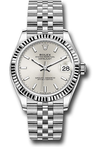 Rolex Steel and White Gold Datejust 31 Watch - Fluted Bezel - Silver Index Dial - Jubilee Bracelet - 278274 sij