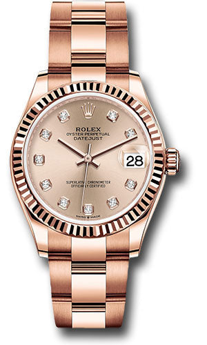 Rolex Everose Gold Datejust 31 Watch - Fluted Bezel - Rose Diamond Dial - Oyster Bracelet - 278275 rsdo