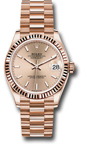 Rolex Everose Gold Datejust 31 Watch - Fluted Bezel - Rose Index Dial - President Bracelet - 278275 rsip