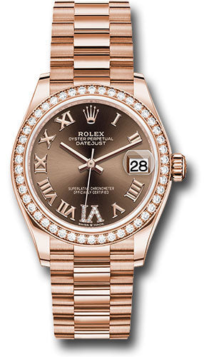 Rolex Everose Gold Datejust 31 Watch - Diamond Bezel - Chocolate Diamond Six Dial - President Bracelet - 278285RBR chodr6p