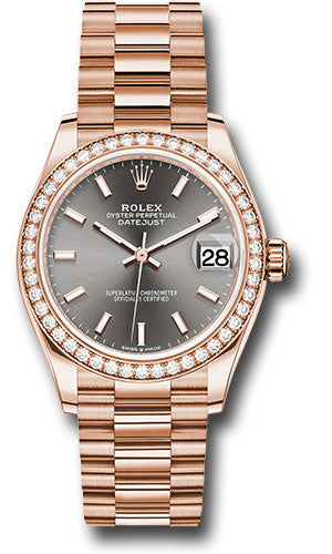 Rolex Everose Gold Datejust 31 Watch - Diamond Bezel - Rhodium Index Dial - President Bracelet - 278285RBR dkrhip