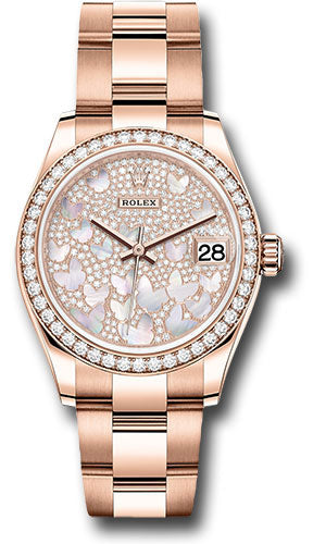 Rolex Everose Gold Datejust 31 Watch - Diamond Bezel - Diamond Paved Butterfly Dial - Oyster Bracelet - 278285RBR pmopbo