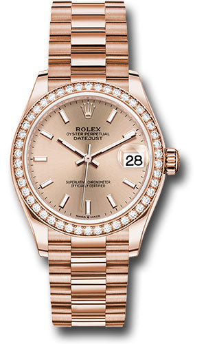 Rolex Everose Gold Datejust 31 Watch - Diamond Bezel - Rose Index Dial - President Bracelet - 278285RBR rsip