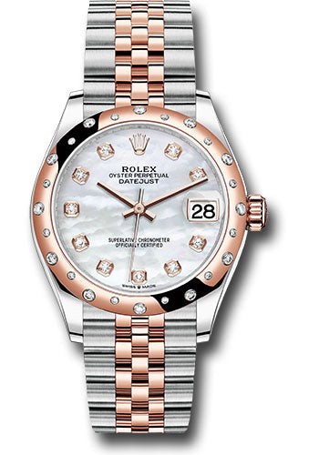 Rolex Steel and Everose Gold Datejust 31 Watch - 24 Diamond Bezel - Silver Diamond Dial - Jubilee Bracelet - 278341RBR mdj