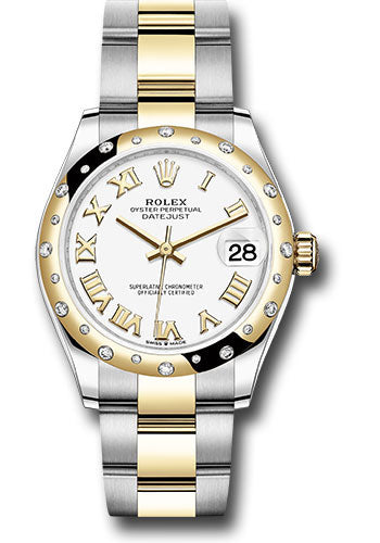 Rolex Steel and Yellow Gold Datejust 31 Watch - Domed Diamond Bezel - White Roman Dial - Oyster Bracelet - 278343 wro