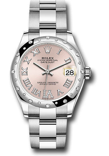 Rolex Steel and White Gold Datejust 31 Watch - Domed 24 Diamond Bezel - Pink Roman Diamond 6 Dial - Oyster Bracelet - 2020 Release - 278344RBR pdr6o