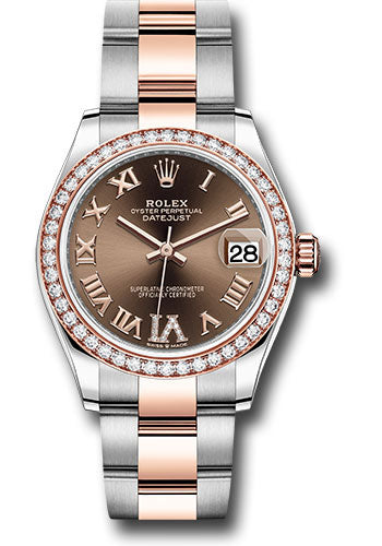 Rolex Steel and Everose Gold Datejust 31 Watch - 46 Diamond Bezel - Chocolate Diamond Roman VI Dial - Oyster Bracelet - 278381RBR chodr6o