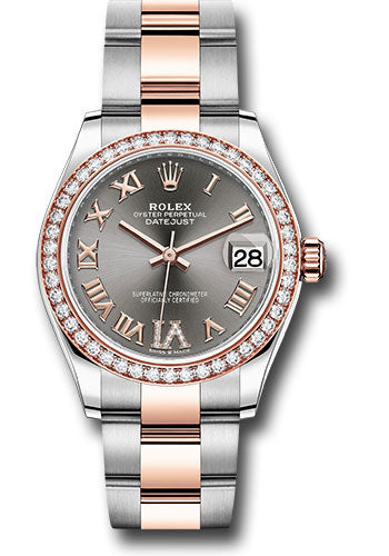 Rolex Steel and Everose Gold Datejust 31 Watch - 46 Diamond Bezel - Dark Rhodium Diamond Roman VI Dial - Oyster Bracelet - 278381RBR dkrhdr6o