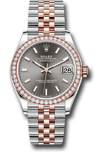 Rolex Steel and Everose Gold Datejust 31 Watch - 46 Diamond Bezel - Dark Rhodium Index Dial - Jubilee Bracelet - 278381RBR dkrhij