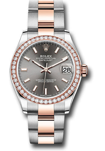 Rolex Steel and Everose Gold Datejust 31 Watch - 46 Diamond Bezel - Dark Rhodium Index Dial - Oyster Bracelet - 278381RBR dkrhio