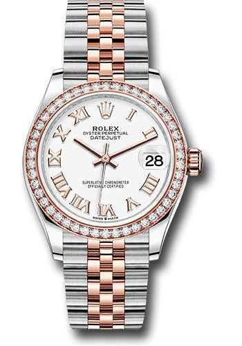 Rolex Steel and Everose Gold Datejust 31 Watch - 46 Diamond Bezel - White Roman Dial - Jubilee Bracelet - 278381RBR wrj