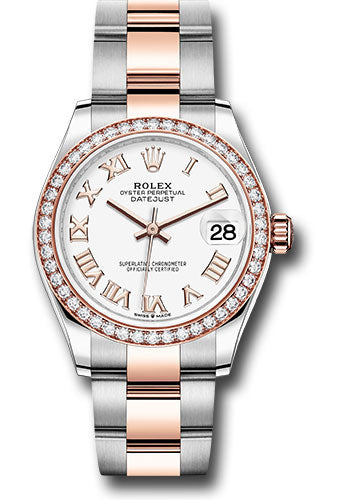 Rolex Steel and Everose Gold Datejust 31 Watch - 46 Diamond Bezel - White Roman Dial - Oyster Bracelet - 278381RBR wro