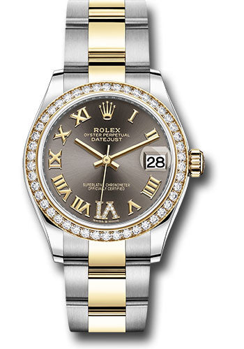 Rolex Steel and Yellow Gold Datejust 31 Watch - Diamond Bezel - Dark Grey Diamond Roman Six Dial - Oyster Bracelet - 278383RBR dkgdr6o