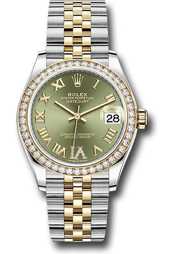 Rolex Steel and Yellow Gold Datejust 31 Watch Diamond Bezel Olive