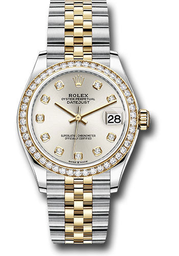 Rolex Steel and Yellow Gold Datejust 31 Watch - Diamond Bezel - Silver Diamond Dial - Jubilee Bracelet - 278383RBR sdj