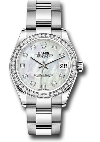 Rolex Steel and White Gold Datejust 31 Watch - Diamond Bezel - White Mother-Of-Pearl Diamond Dial - Oyster Bracelet - 278384RBR mdo