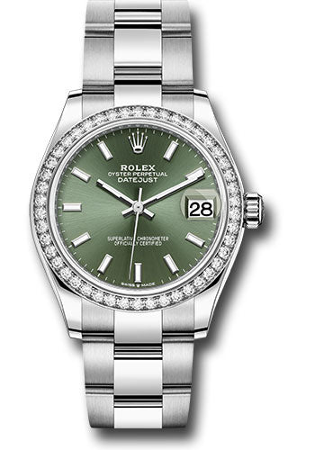 Rolex Steel and White Gold Datejust 31 Watch - Diamond Bezel - Mint Green Index Dial - Oyster Bracelet - 278384RBR mgio