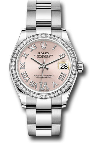Rolex Steel and White Gold Datejust 31 Watch - Diamond Bezel - Pink Roman Diamond 6 Dial - Oyster Bracelet - 278384RBR pdr6o