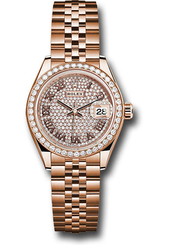 Rolex Everose Gold Lady-Datejust 28 Watch - 44 Diamond Bezel - Sundust Roman Dial - Jubilee Bracelet - 279135RBR dprj