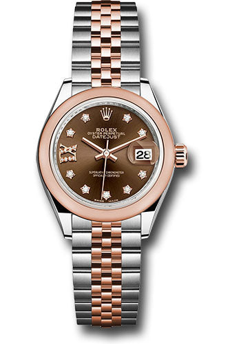 Rolex Steel and Everose Gold Rolesor Lady-Datejust 28 Watch - Domed Bezel - Chocolate Diamond Star Dial - Jubilee Bracelet - 279161 cho9dix8dj