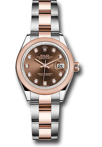 Rolex Steel and Everose Gold Rolesor Lady-Datejust 28 Watch - Domed Bezel - Chocolate Diamond Dial - Oyster Bracelet - 279161 chodo