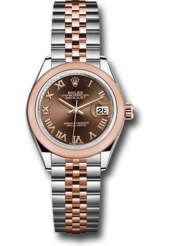 Rolex Steel and Everose Gold Rolesor Lady-Datejust 28 Watch - Domed Bezel - Chocolate Roman Dial - Jubilee Bracelet - 279161 chorj