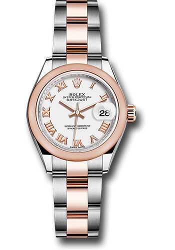 Rolex Steel and Everose Gold Rolesor Lady-Datejust 28 Watch - Domed Bezel - White Roman Dial - Oyster Bracelet - 279161 wro