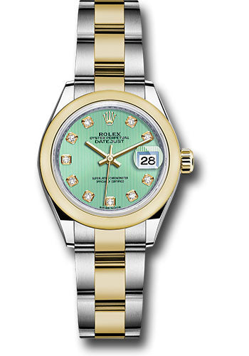 Rolex Steel and Yellow Gold Rolesor Lady-Datejust 28 Watch - Domed Bezel - Mint Green Diamond Dial - Oyster Bracelet - 279163 mgdo