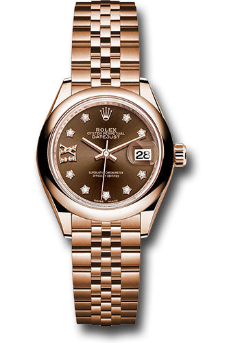 Rolex Everose Gold Lady-Datejust 28 Watch - Domed Bezel - Chocolate Diamond Star Dial - Jubilee Bracelet - 279165 cho9dix8dj