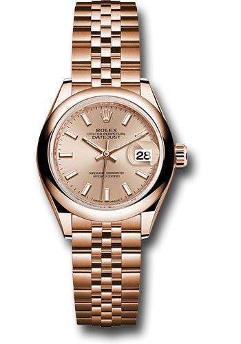 Rolex Everose Gold Lady-Datejust 28 Watch - Domed Bezel - Pink Sundust Index Dial - Jubilee Bracelet - 279165 pij